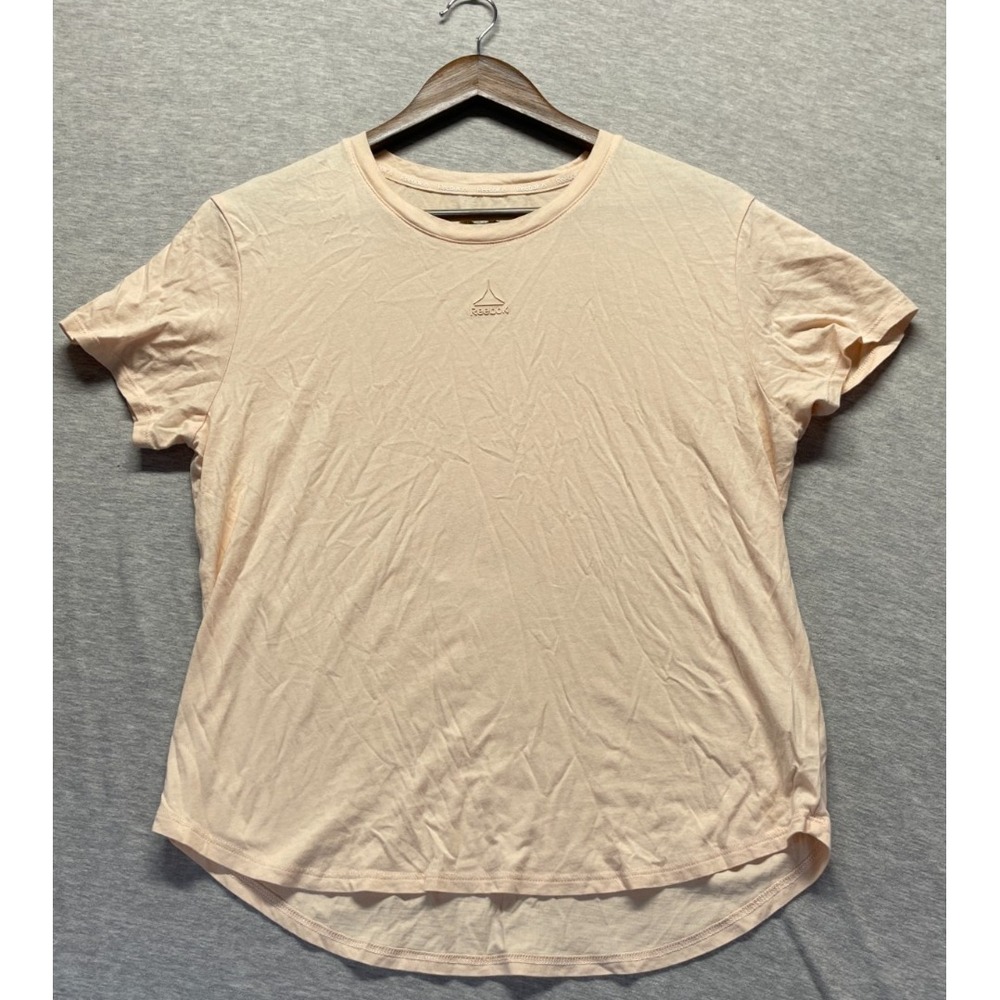 Reebok Athletic T Shirt Women L Beige Crew Neck Gym Training Workout Performance